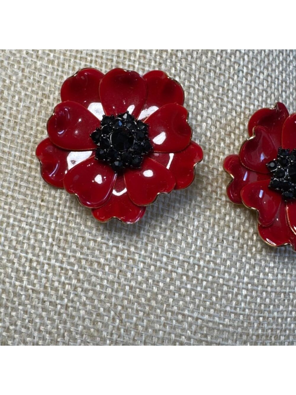 Kate Spade New York Red & Black Poppy Flower Earrings With Dust Bag - Picture 6 of 8